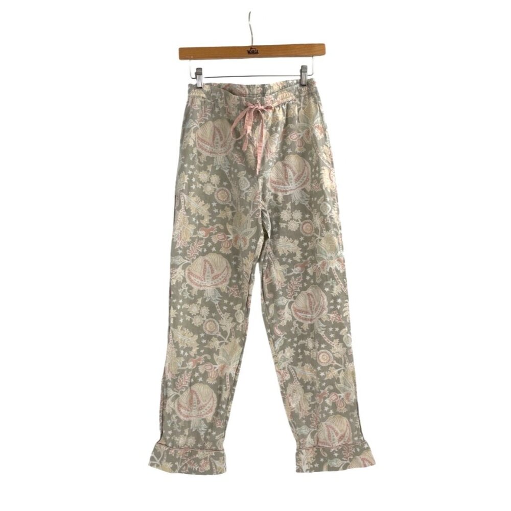 Roller Rabbit Womens Small Pajama Pants Cotton Drawstring Botanical Pink Beige